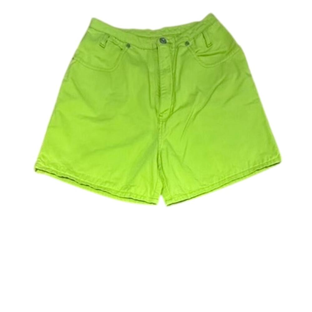 Vintage Faded Glory Neon Lime Green Denim Shorts High Waist Cotton 90s Sz 9/10